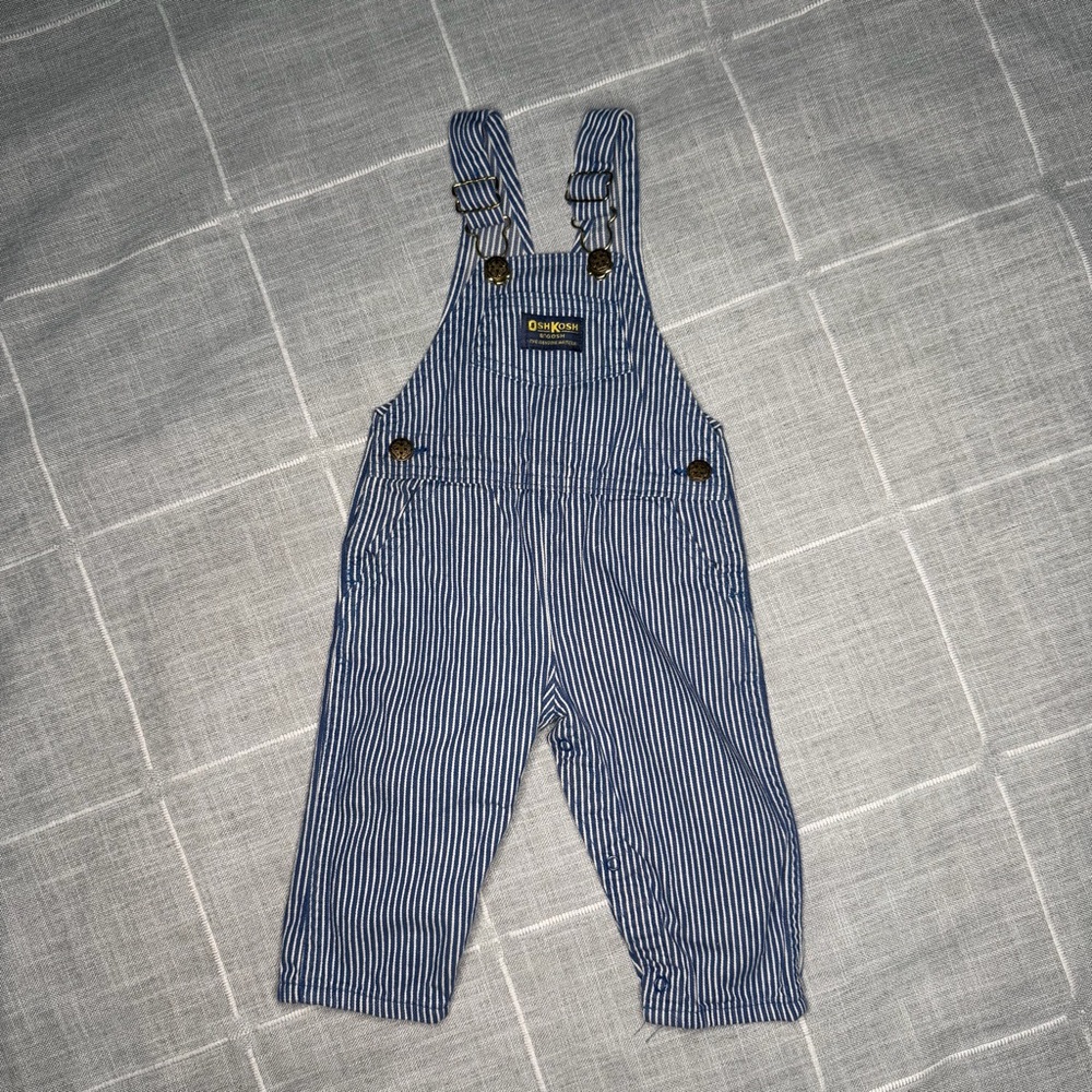 OshKosh B'Gosh 18 Month Conductor Stripes Vintage‎ 90s Overalls made in USA